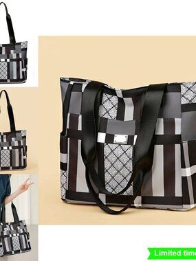Large Capacity Geometric Handbag Lightweight Nylon Shoulder Bag Foldable Tote